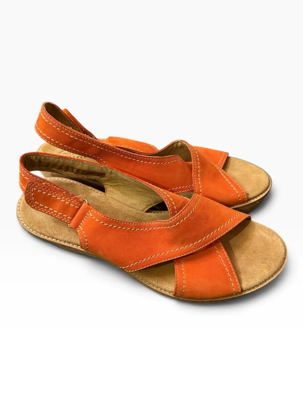 Clarks Artisan Orange Nubuck Leather Cork Wedge Sandals Size 10